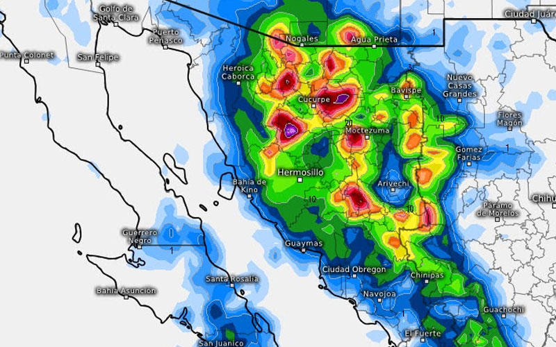 Prevén lluvias intensas y temperaturas superiores a 45 grados en Sonora esta semana