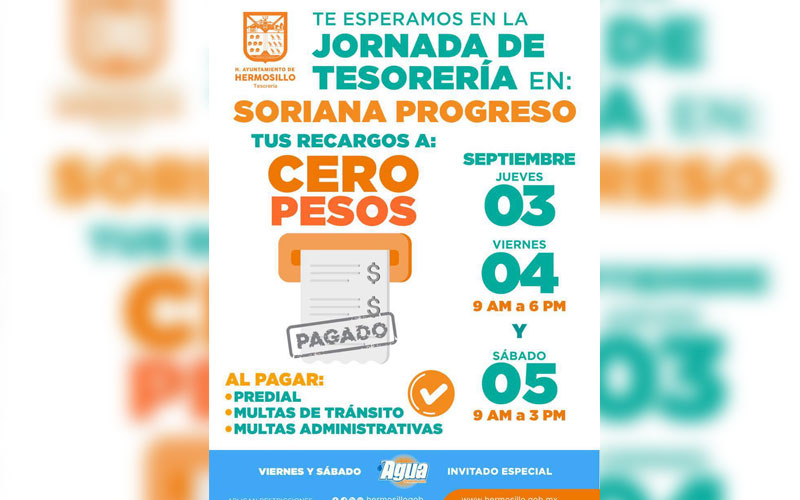 Tesorería Municipal llevará jornada de descuentos a Soriana Progreso del 3 al 5 de septiembre
