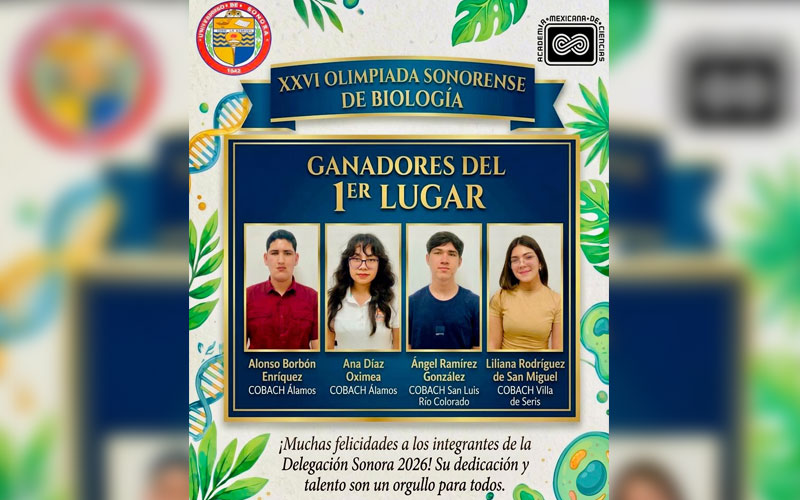 Cuatro estudiantes de Cobach Sonora avanzan a la Olimpiada Nacional de Biología