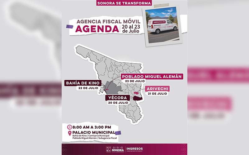 Agencia Fiscal Móvil llevará trámites a cuatro municipios de Sonora la próxima semana