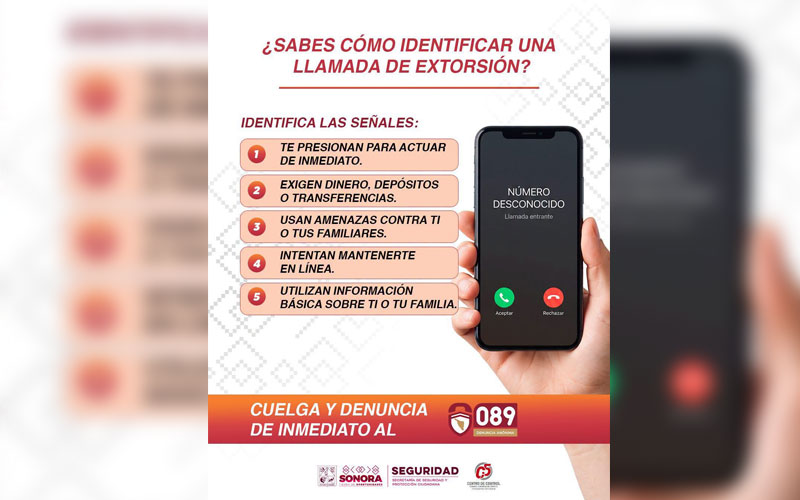 SSPC reporta 286 intentos de extorsión no consumados durante agosto en Sonora