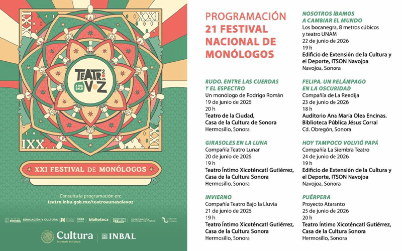 Llega a Sonora el Festival de Monólogos con siete funciones gratuitas