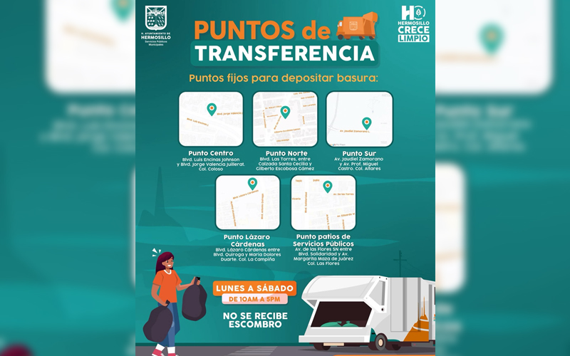Mantienen cinco puntos fijos para depósito de basura en Hermosillo