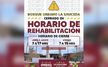 La Sauceda ajusta horarios por obras de rehabilitación y mantiene actividades de fin de semana